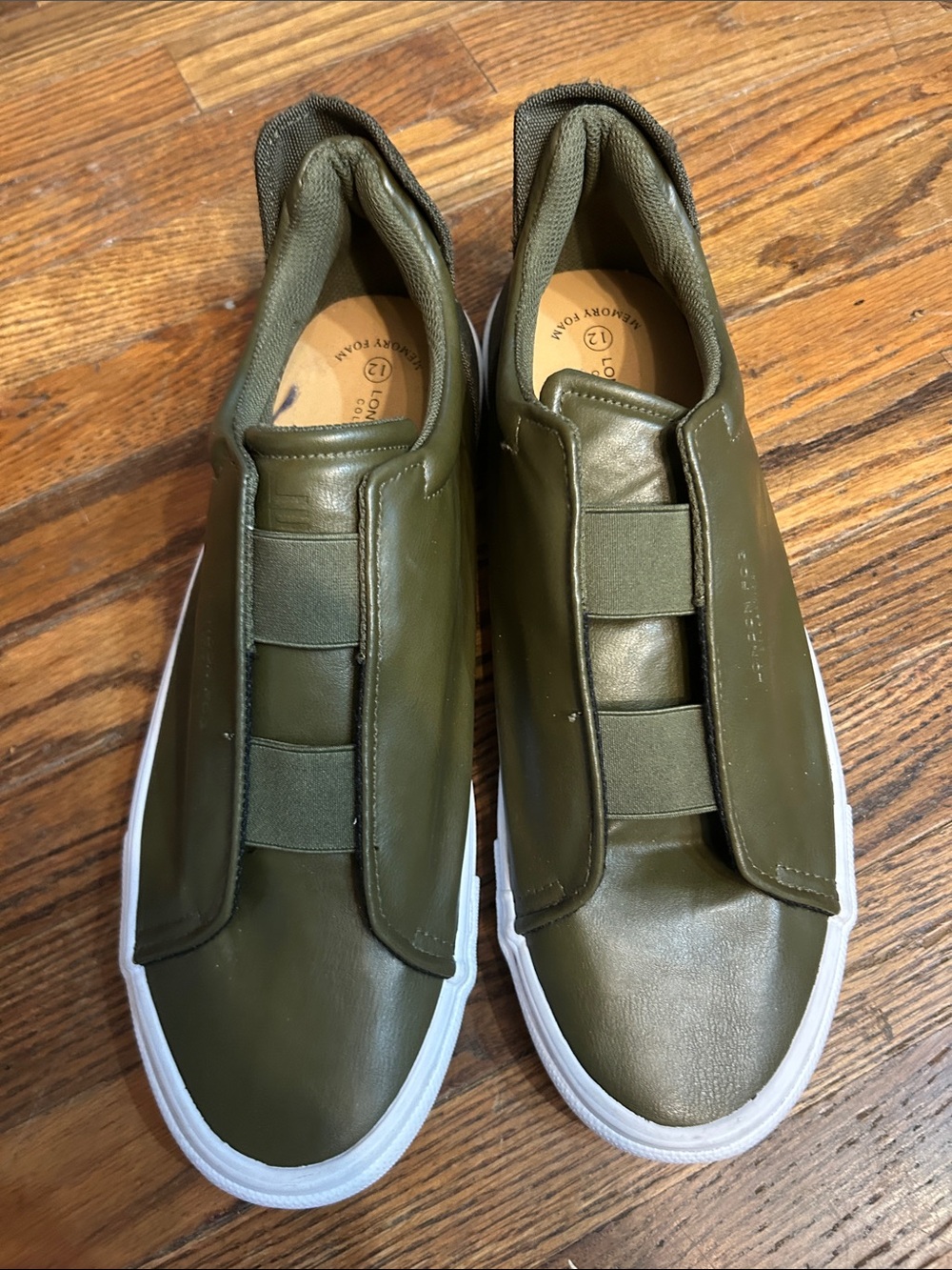London Fog Olive Slip-On Sneakers with White Soles